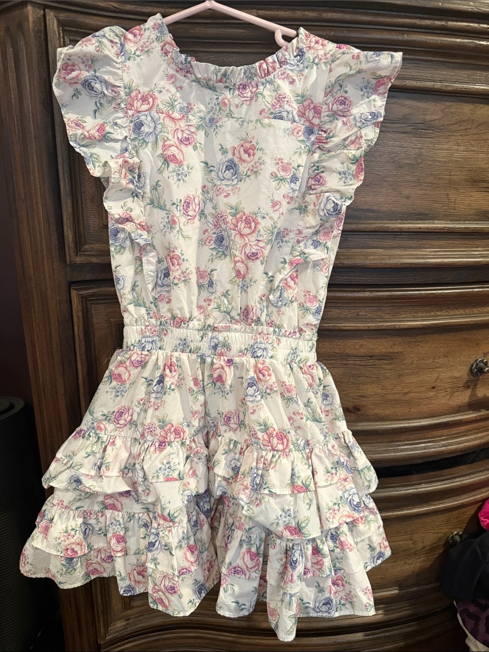 Girls Floral Ruffle Dress - Pink & Blue